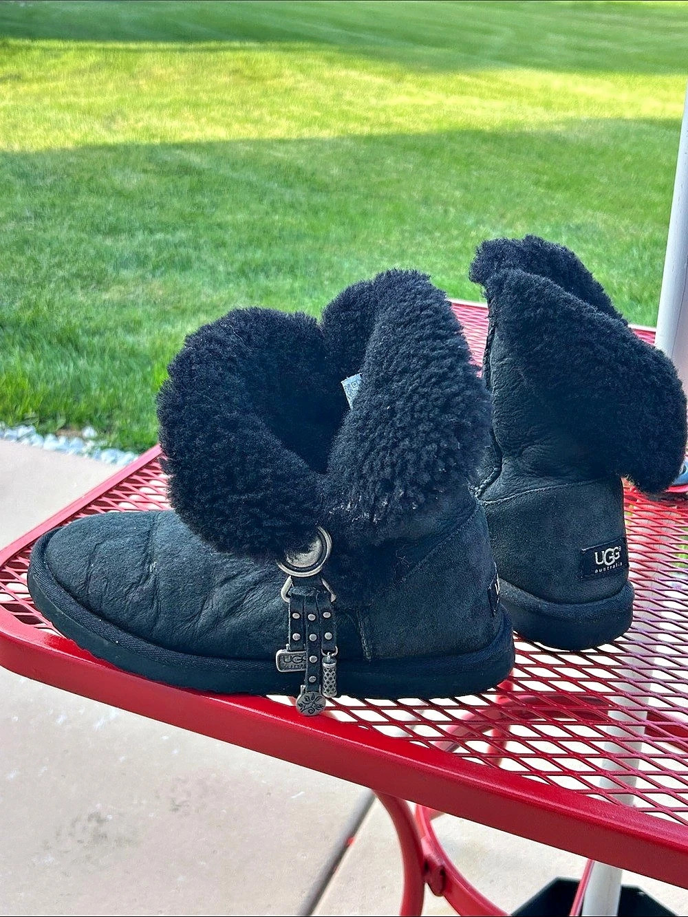 UGG Azalea Black Suede Charm Boots